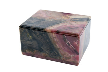 small simple box of polished rhodonite isolated