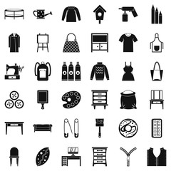 Embroidery icons set, simple style