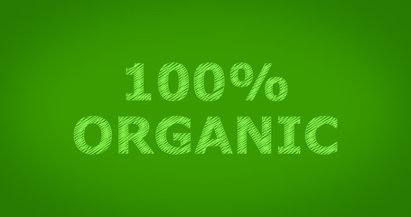 100% ORGANIC - Scribble text on green background
