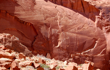 Massive rock wall in desert canyon, southern utah. 