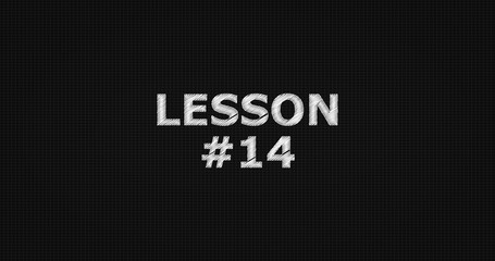 Lesson #14 word on grey background.