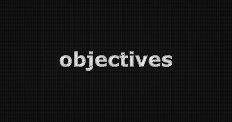 Objectives word on grey background.