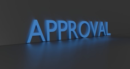 Approval word on grey background. 3D render.