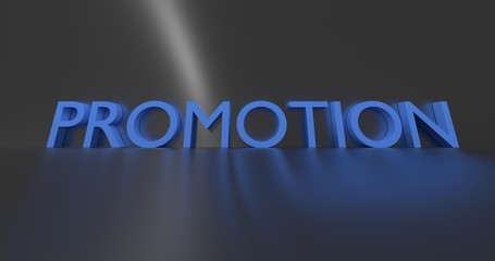 Promotion word on grey background. 3D render.