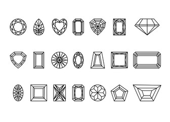 Collection of gems and gemstones. Types of diamond cutting. A set of jewels. Jewelry, jewelery and precious stones.