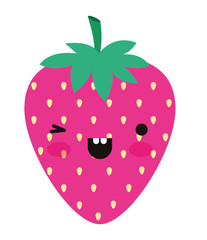 strawberries fresh fruit kawaii character vector illustration design