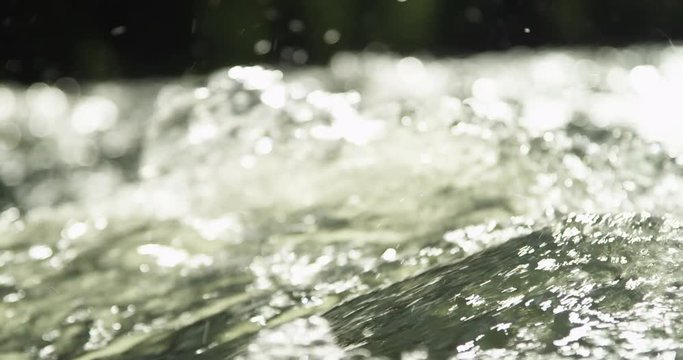 Slow Motion Water Flowing In River, Close Up