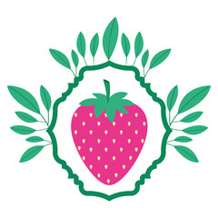 strawberries fresh fruit with leafs frame vector illustration design