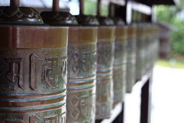 Detail of copper buddhist praying cylinders in Kodaiji temple, Kyoto, Japan.