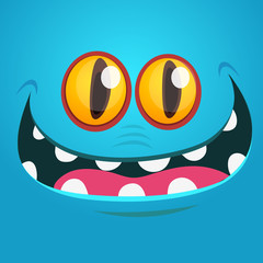 Creepy cartoon monster face. Vector Halloween blue monster illustration. Design for children book, print, party decoration © drawkman