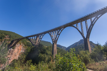 view of the Djurdjevica Bridge over the Canyon of the Tara River. Montenegro.