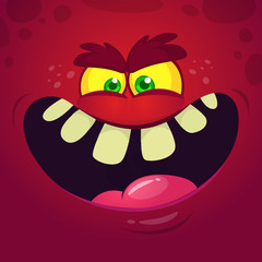 Cool angry cartoon monster face. Vector Halloween red monster avatar