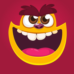 Cool red monster animal face. Cartoon vector illustration of yeti or bigfoot