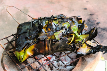 banana leaf food cooking grill