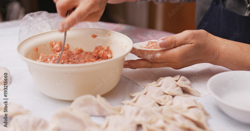 Canvas Prints Making meat dumpling at home