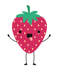 strawberries fresh fruit kawaii character vector illustration design