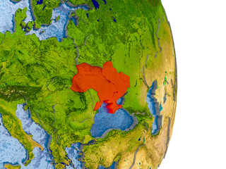 Ukraine on realistic globe