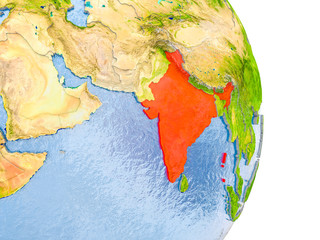 India on realistic globe