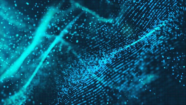 Blue digital particles wave and grid motion abstract environment background