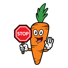 Cartoon Carrot Character Holding Stop Sign