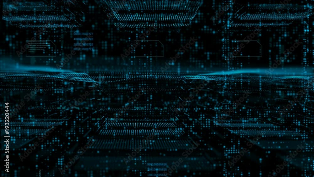 Poster digital matrix particles and grid motion abstract background