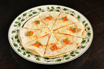 Flat cake on black  background  