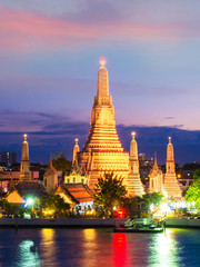 Vertical image of Wat Aun in Bangkok at dusk.