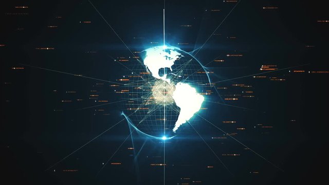 The virtual planet earth rotates in space, the business concept of technology and connections in the world
