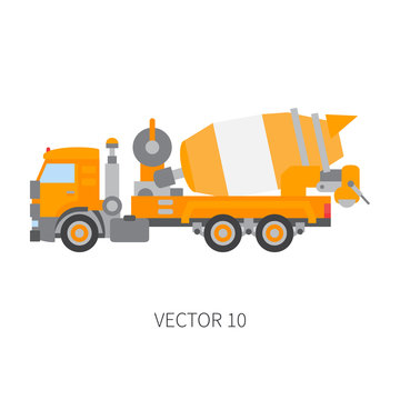 Color vector icon construction machinery truck cement mixer. Industrial style. Corporate cargo delivery. Commercial transportation. Building concrete business. Engineering. Diesel. Illustration design