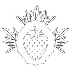 strawberries fresh fruit with leafs frame vector illustration design