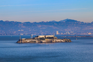 Alcatraz island from a boat.