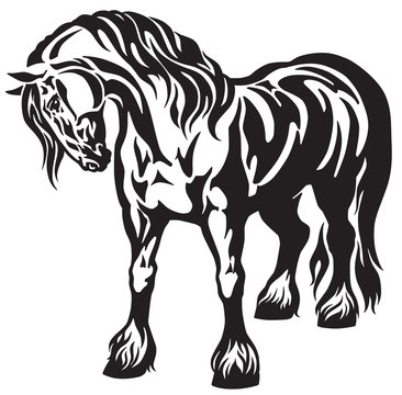 heavy draft horse Black and white tribal tattoo style vector illustration