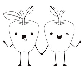 apples couple comic characters fresh fruit icon vector illustration design