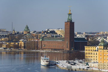 Fototapeta premium A snowy, cold and sunny view of Stockholm