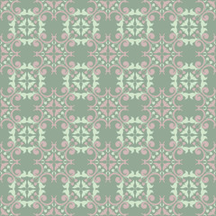 Fototapeta premium Floral seamless pattern. Olive green background with pale pink flower elements