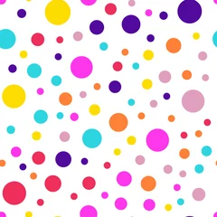 Wall murals Polka dot Memphis style polka dots seamless pattern on white background. Awesome modern memphis polka dots creative pattern. Bright scattered confetti fall chaotic decor. Vector illustration.
