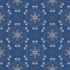 Seamless background. Blue and gray floral pattern