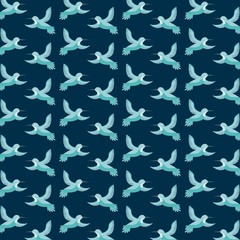 green birds flying decoration pattern blue background vector illustration