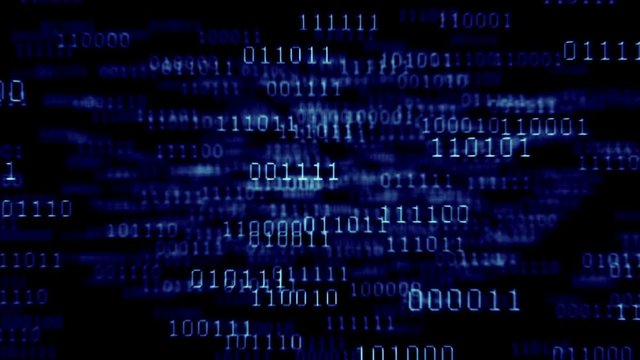 Binary code background. Camera flying through binary numbers. 
