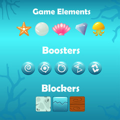 Underwater Game elements, Boosters and Blockers