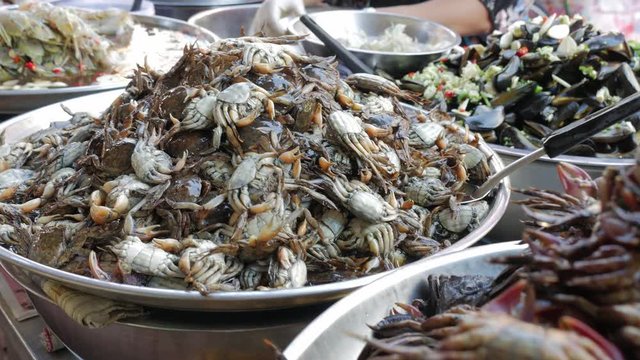 salted crab or preserved crab for sell in street food market thailand