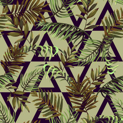 Seamless Pattern with Palm Leaves and Triangles