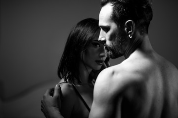 close up image of two loving people in underwear. Love concept.