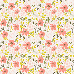 Nice vector seamless flower pattern. Endless background decorative elements. Modern floral texture.