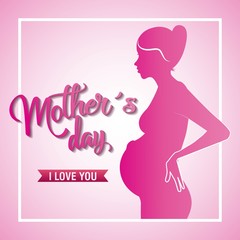Obraz na płótnie Canvas pink silhouette pregnant woman mothers day love you vector illustration