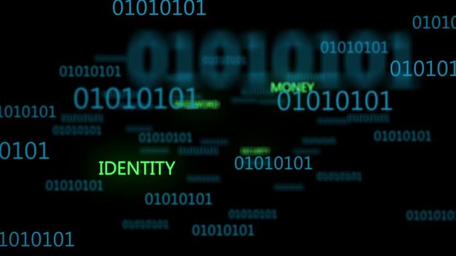 Binary code background. Camera flying through binary numbers.