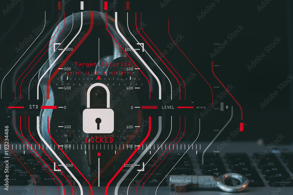 Poster general data protection regulation (gdpr) and security concept.computer halogram target protection l