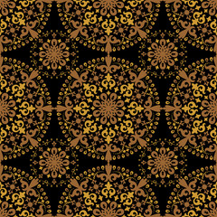 Seamless black background with pattern in baroque style. Vector retro illustration. Islam, Arabic, Indian, ottoman motifs. Perfect for printing on fabric or paper.
