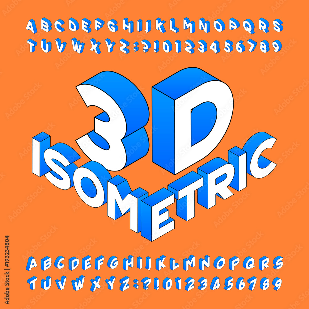 Fototapete isometric alphabet font. 3d effect letters, numbers and symbols. stock vector typeset for any typogr