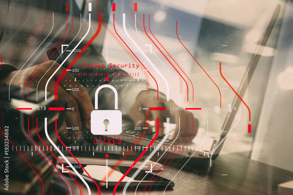 Poster general data protection regulation (gdpr) and security concept.computer halogram target protection l